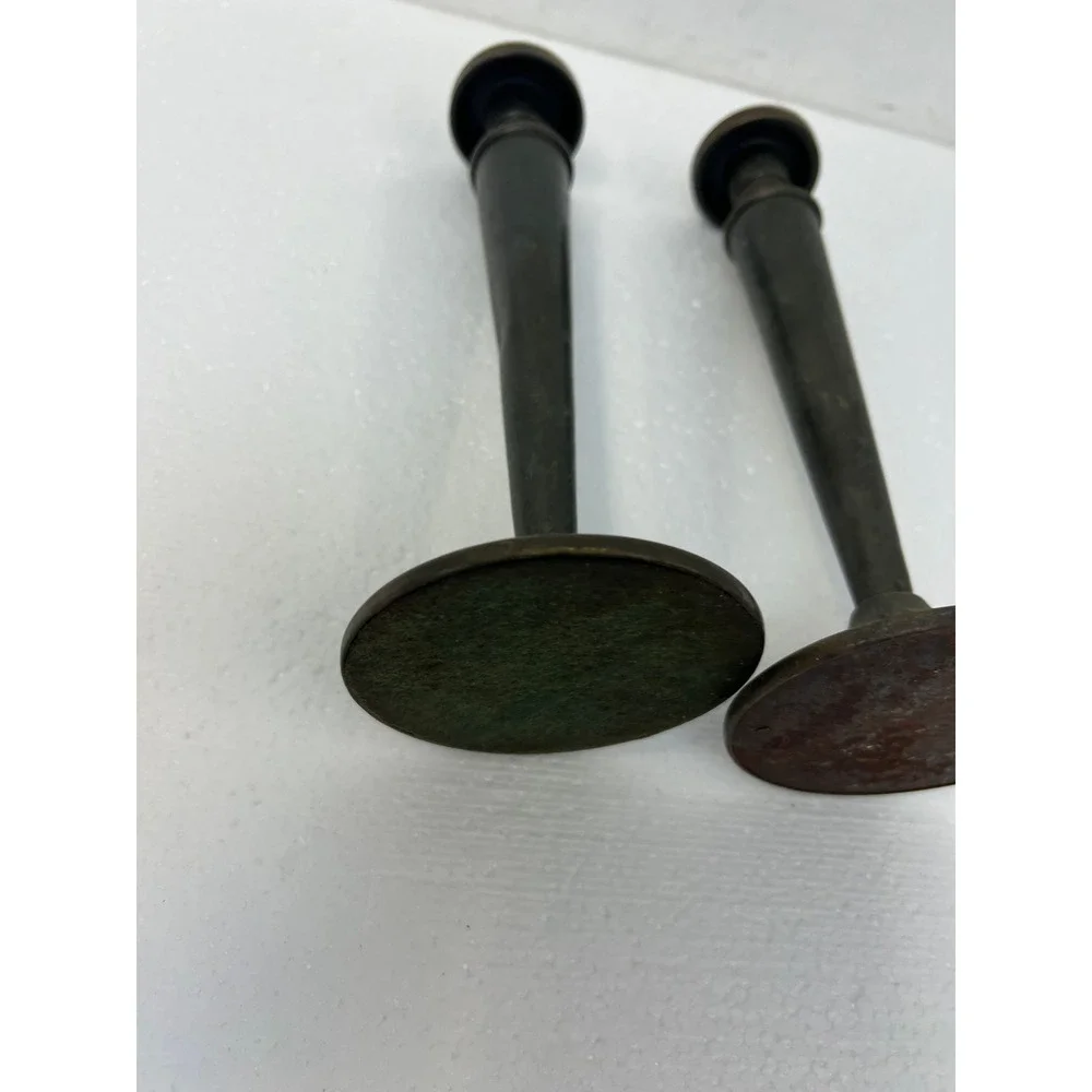 Vintage Arts & Crafts Metal Candlestick Holders Pair Tapered 9